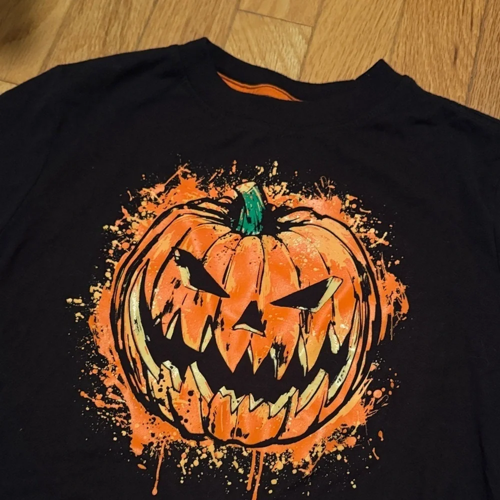 Kids Halloween Pumpkin Graphic T-Shirt - Black and Orange
